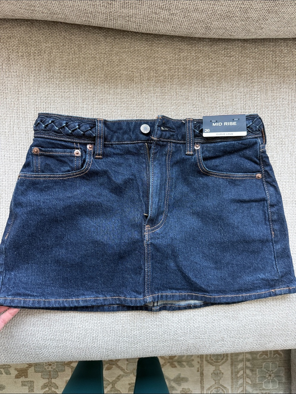 Dark Blue Denim Mini Skirt - Mid Rise
